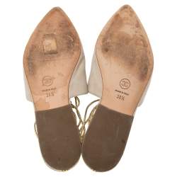 Chanel Grey Suede Ankle Wrap Mule Sandals Size 38.5