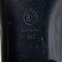 مملوكة مسبقًا Chanel Black Leather CC Cap Toe Bow Ballet Flats Size 39