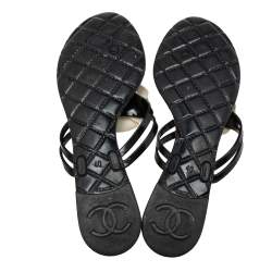 مملوكة مسبقًا Chanel Black Jelly Camellia Thong Flat Sandals Size 40