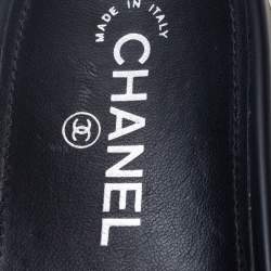Pre Owned Chanel Black Tweed Tropiconic Chain Flat Slides Size 39