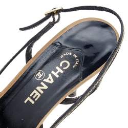 Pre Owned Chanel Beige/Black Suede and Patent Leather Round Toe Slingback Sandals Size 40.5