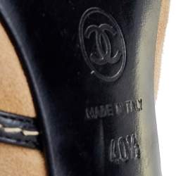 Pre Owned Chanel Beige/Black Suede and Patent Leather Round Toe Slingback Sandals Size 40.5