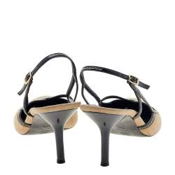 Pre Owned Chanel Beige/Black Suede and Patent Leather Round Toe Slingback Sandals Size 40.5