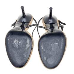 Pre Owned Chanel Beige/Black Suede and Patent Leather Round Toe Slingback Sandals Size 40.5