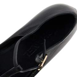 Pre Owned Chanel Black Leather CC Embellished T Strap Ballet Flats Size 35.5