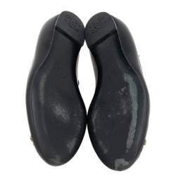 Pre Owned Chanel Black Leather CC Embellished T Strap Ballet Flats Size 35.5
