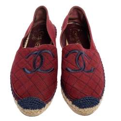 مملوكة مسبقًا Chanel Burgundy Canvas CC Espadrille Flats Size 38