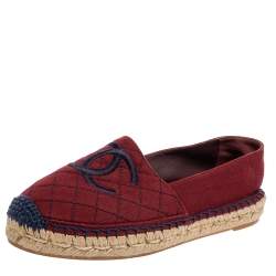 مملوكة مسبقًا Chanel Burgundy Canvas CC Espadrille Flats Size 38