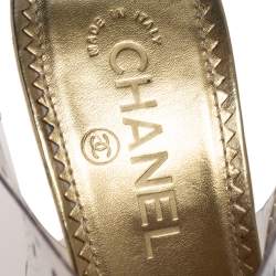 Pre Owned Chanel Gold Leather and PVC Open-Toe Slingback Mules Size 41