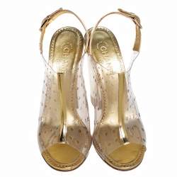 Pre Owned Chanel Gold Leather and PVC Open-Toe Slingback Mules Size 41