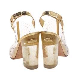 Pre Owned Chanel Gold Leather and PVC Open-Toe Slingback Mules Size 41