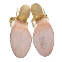 Pre Owned Chanel Gold Leather and PVC Open-Toe Slingback Mules Size 41