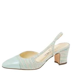 Chanel Multicolor Tweed Fabric And Patent Cap Toe Slingback Pumps