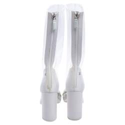 Chanel White PVC And Canvas Midcalf Boots Size 38.5