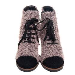 Chanel Pink/Black  Tweed, Cap Toe Ankle Boots Size  39.5