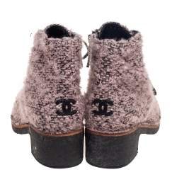 Chanel Pink/Black  Tweed, Cap Toe Ankle Boots Size  39.5