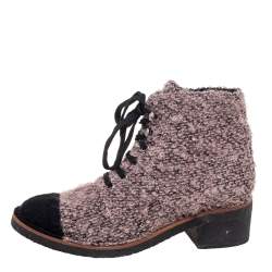 Chanel Pink/Black  Tweed, Cap Toe Ankle Boots Size  39.5