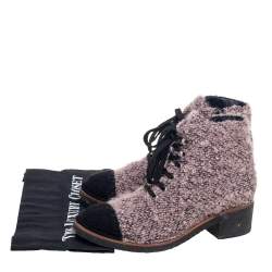 Chanel Pink/Black  Tweed, Cap Toe Ankle Boots Size  39.5
