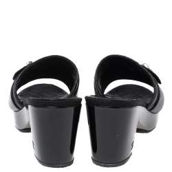 Pre Owned Chanel Black Quilted Leather CC Turn Lock Platform Slide Sandals Size 37
