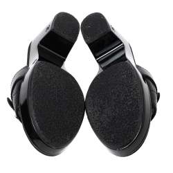 Pre Owned Chanel Black Quilted Leather CC Turn Lock Platform Slide Sandals Size 37