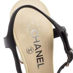Pre Owned Chanel Cream Crystal Embellished Suede Ankle-Strap Platform Sandals Size 37.5