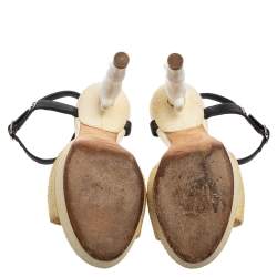 Pre Owned Chanel Cream Crystal Embellished Suede Ankle-Strap Platform Sandals Size 37.5