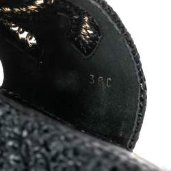 Pre Owned Chanel Black Woven Raffia CC Cord Slip on Flats Size 38