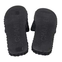 Pre Owned Chanel Black Woven Raffia CC Cord Slip on Flats Size 38