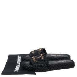 Pre Owned Chanel Black Woven Raffia CC Cord Slip on Flats Size 38