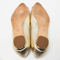مملوكة مسبقًا Chanel Gold/Black Leather CC Cap Toe Ballet Flats Size 39