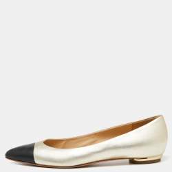 مملوكة مسبقًا Chanel Gold/Black Leather CC Cap Toe Ballet Flats Size 39