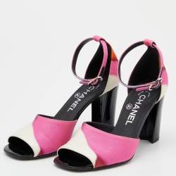 Pre Owned صندل شانيل قماش مطبوع متعدد الألوان حزام للكاحل مقاس 36