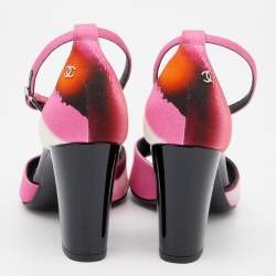 Pre Owned صندل شانيل قماش مطبوع متعدد الألوان حزام للكاحل مقاس 36