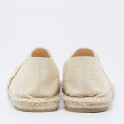 مملوكة مسبقًا حذاء فلات إسبادريل شانيل كانفاس أسود/أوف وايت مزين سي سي مقدمة سوداء مقاس 38