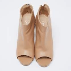 Chanel Beige Leather Chain Embellished Cork Heel Booties Size 37