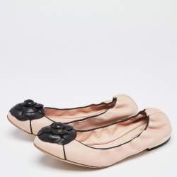 Chanel Camellia Ballet Flats Navy/Cream Mixed Knit Size 39