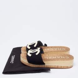 مملوكة مسبقًا Chanel Black Tweed CC Platform Slide Sandals Size 35