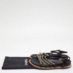 مملوكة مسبقًا صندل شانيل ساتان وجلد أسود سير بوصلة سلسلة شعارماركة سي سي مقاس 39