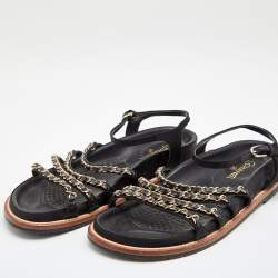 مملوكة مسبقًا صندل شانيل ساتان وجلد أسود سير بوصلة سلسلة شعارماركة سي سي مقاس 39