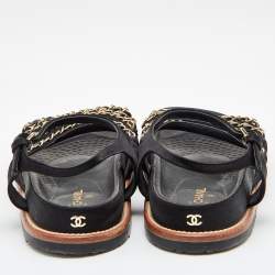 مملوكة مسبقًا صندل شانيل ساتان وجلد أسود سير بوصلة سلسلة شعارماركة سي سي مقاس 39