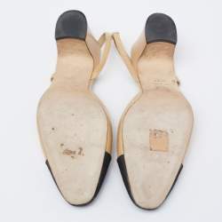 Pre Owned حذاء كعب عالي شانيل كانفاس وجلد بيج/أسود مزين سي سي مقدمة سوداء فتحة كعب مقاس 37.5