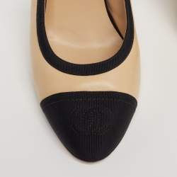 مملوكة مسبقًا Chanel Black/Beige Leather And Canvas CC Embroidered Slingback Sandals Size 36