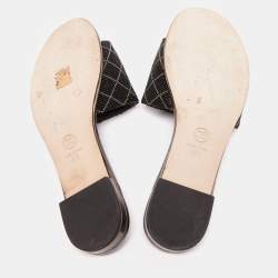Chanel Black/Grey Pearl Beaded CC Flat Slides Size 41