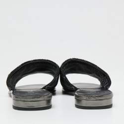 Chanel Black/Grey Pearl Beaded CC Flat Slides Size 41