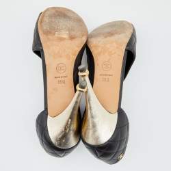 Pre Owned Chanel Black Quilted Leather CC D'orsay Peep Toe Pumps Size 39.5
