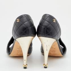 Pre Owned Chanel Black Quilted Leather CC D'orsay Peep Toe Pumps Size 39.5