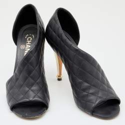 Pre Owned Chanel Black Quilted Leather CC D'orsay Peep Toe Pumps Size 39.5