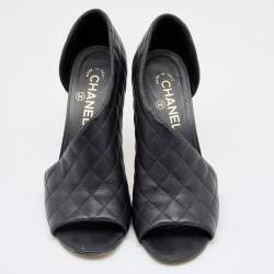 Pre Owned Chanel Black Quilted Leather CC D'orsay Peep Toe Pumps Size 39.5