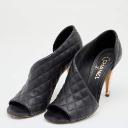 Pre Owned Chanel Black Quilted Leather CC D'orsay Peep Toe Pumps Size 39.5