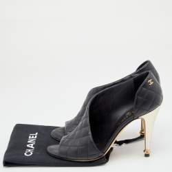 Pre Owned Chanel Black Quilted Leather CC D'orsay Peep Toe Pumps Size 39.5